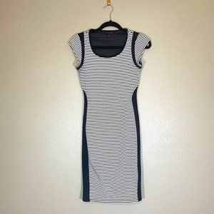 Material Girl Black and White Striped Y2K Bodycon Dress S
